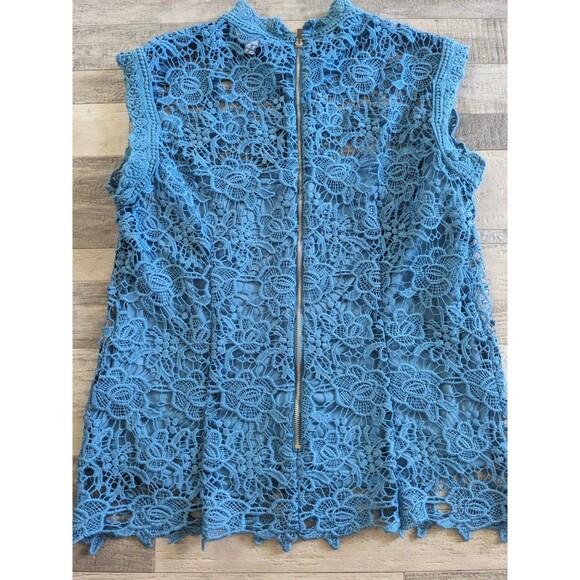 NWT Boho Lagenlook Floral Crochet Lace Overlay Agate Blue Tunic Style Sz S - Picture 6 of 9